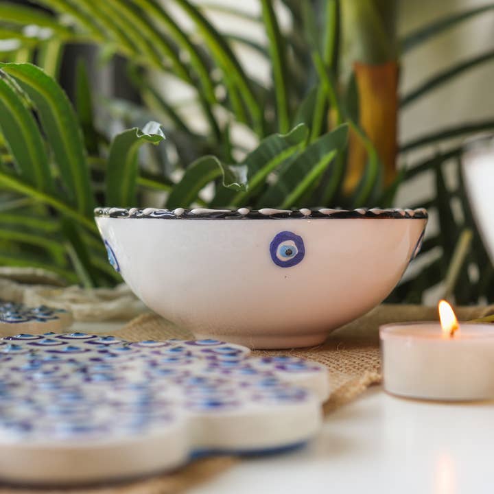Natures Artifacts Inc - Wholesale Decorative Plate/Dish/Bowl - Turkish Hand Painted Evil Eye Ceramic Small Bowl