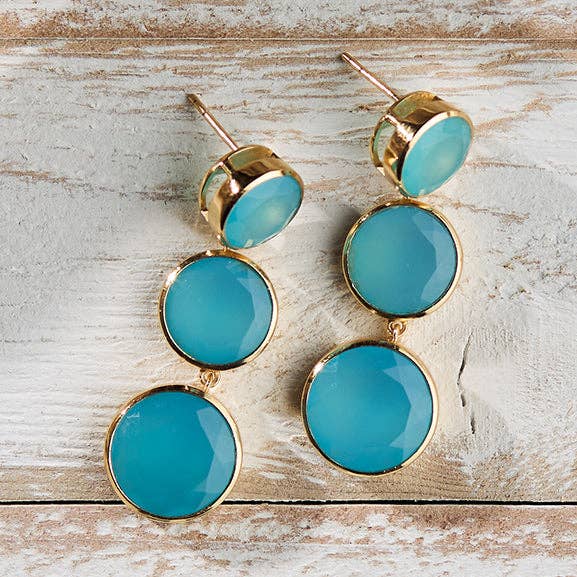 Faceted Round We Go Drop Earrings in Paraiba Chalcedony for wholesale by Laura Foote Designs