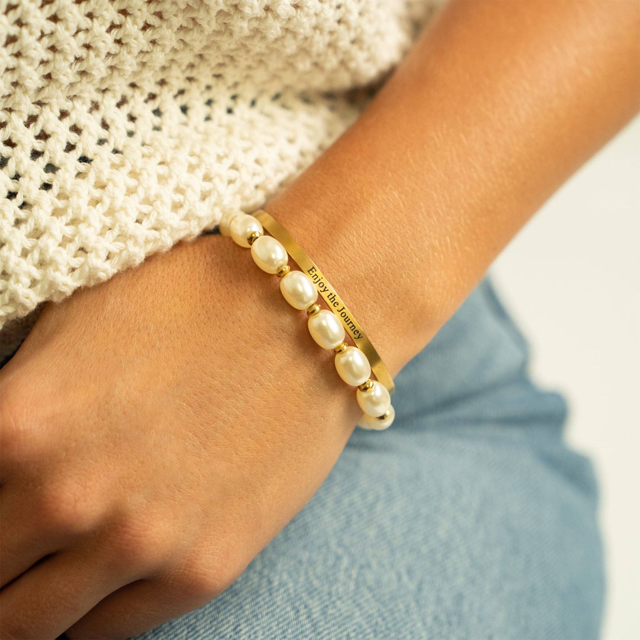 WJW - Wholesale Bangle Bracelet - 18K Gold PVD Enjoy the Journey Engraved Bangle Bracelet4