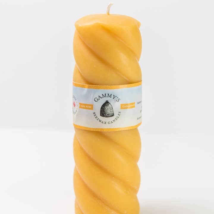 Beeswax Spiral Twist Pillar Candle (2.2" x 7") for wholesale by Gammys Beezwax Candles