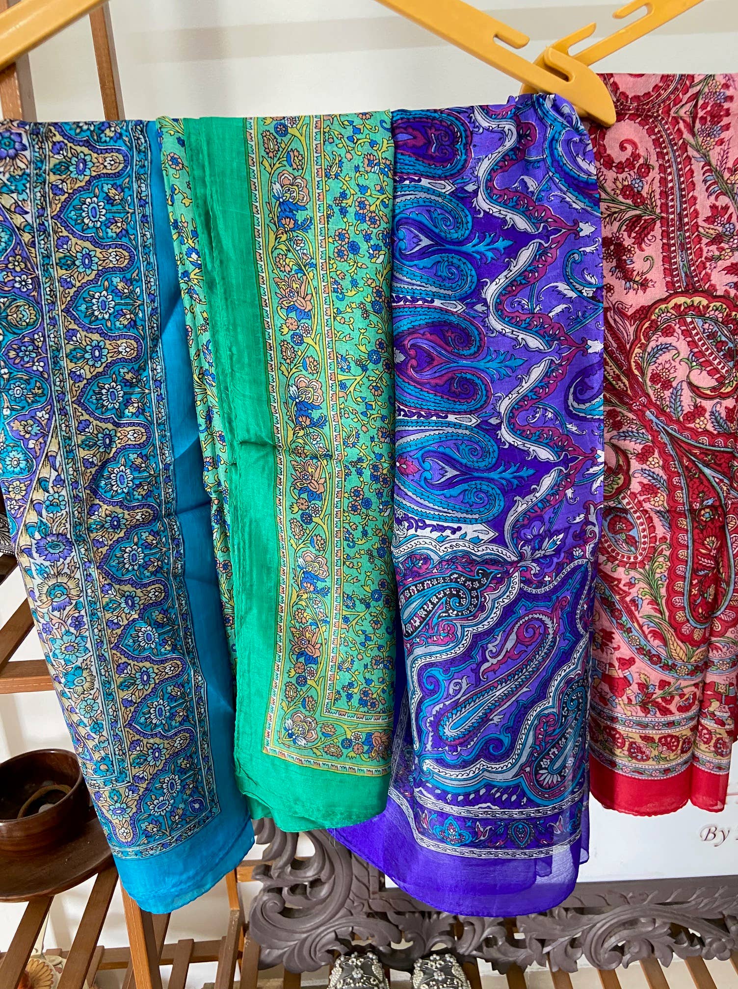 Meghcraft - Vente Écharpe – femme - Foulard bohème en soie 100% - Bandana en soie - Style boho5