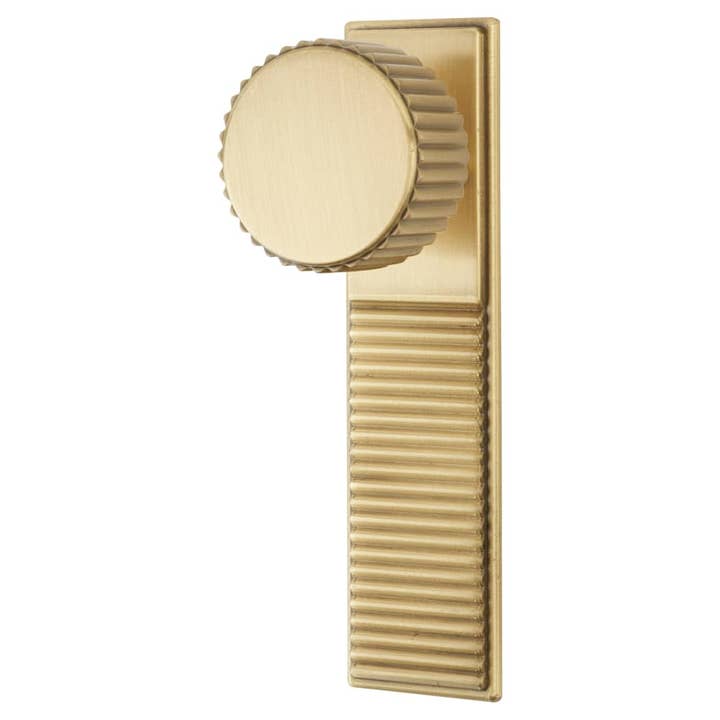 Hendel & Hendel Barrington Cabinet Knob on Backplate - 32mm Diameter - Satin Brass for wholesale by Diybasket