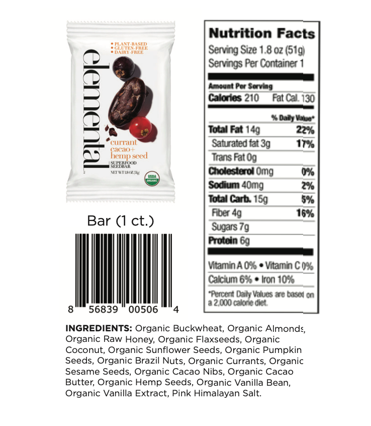 Elemental Superfood - Wholesale Snack Bar - Currant Cacao + Hemp Seed1