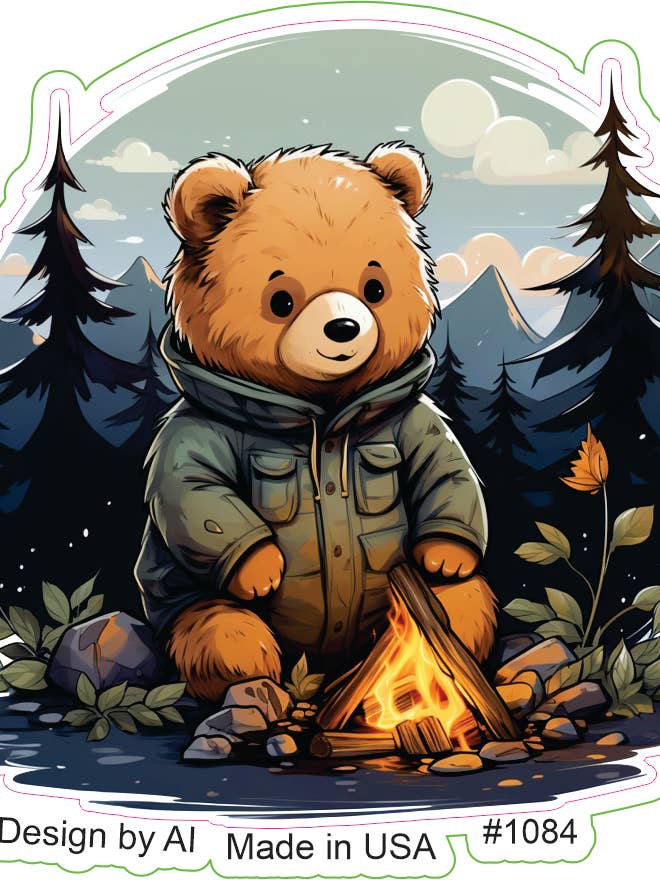 Cozy Camping Bear Sticker for wholesale by Big monkey