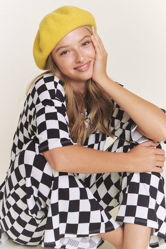 JADE BY JANE - Wholesale Lounge Set - Women's - RIBBED CHECKERED PRINT TOP/STRAIGHT LEG PANTS SET13