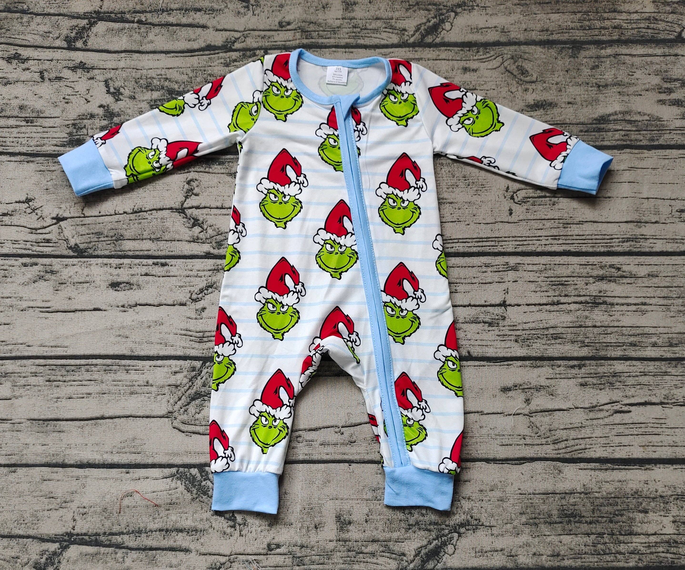Aier Wholesale - Vente Barboteuse – bébé - Barboteuse zippée à manches longues en bambou Green Face pour bébés et garçons3