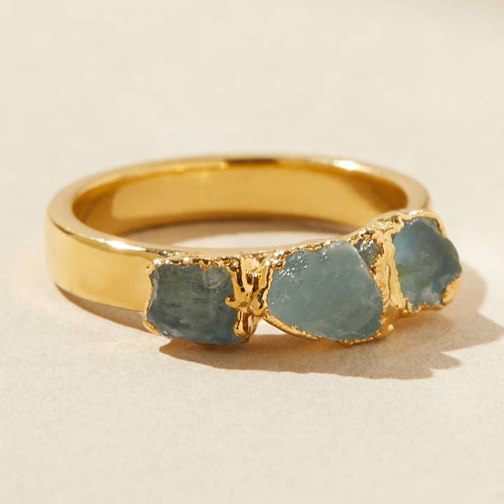 Anel de empilhamento de água-marinha, anel de cristal cru, anel de pedra de nascimento por atacado de Dani Barbe