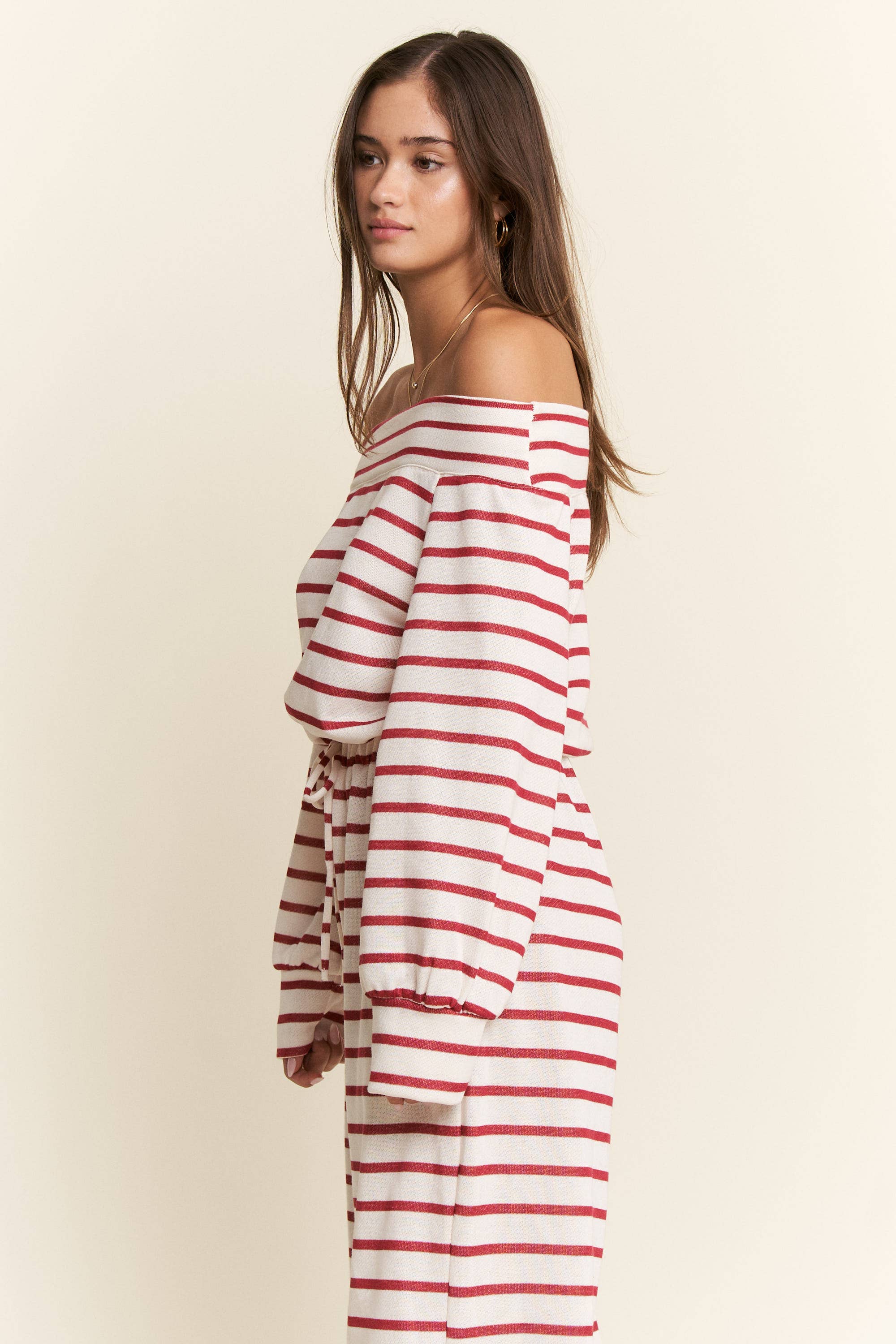 JADE BY JANE PLUS - Wholesale Jumpsuit - Women's - (PLUS SIZE) OFF-SHOULDER STRIPED TERRY JUMPSUIT38