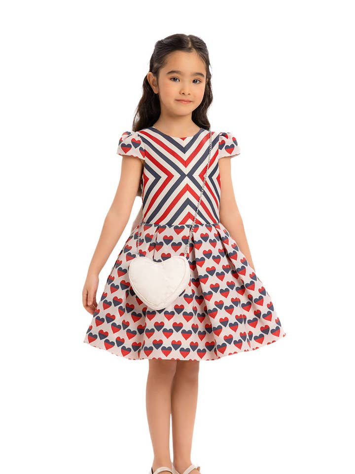 Marineblå pigekjole med hjerteprint 3-7 år 34170pr for engroshandel hos Pamina Kids