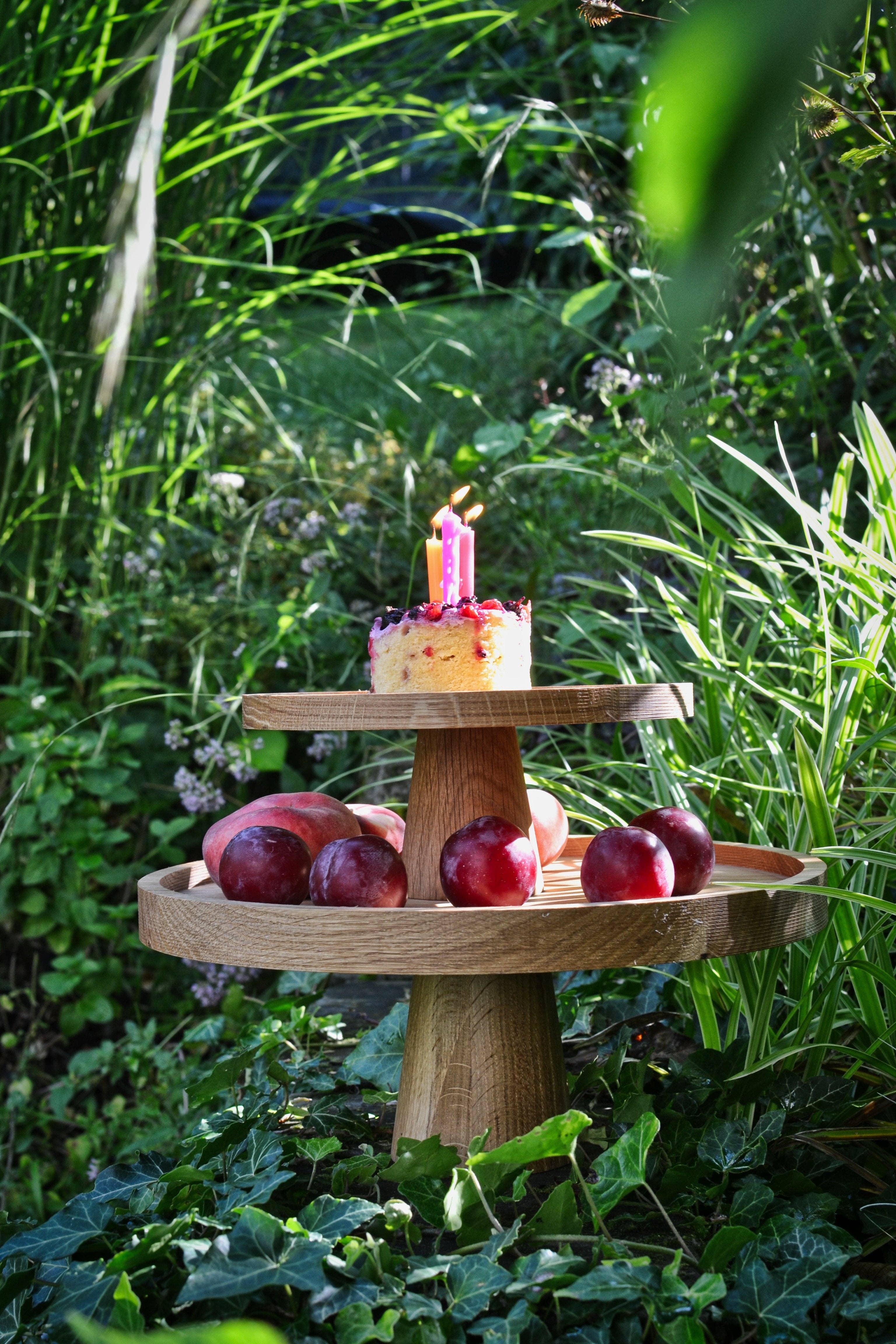 Natuhr – Bandeja de servir por atacado – Suporte para bolos redondo de carvalho - prato para servir4