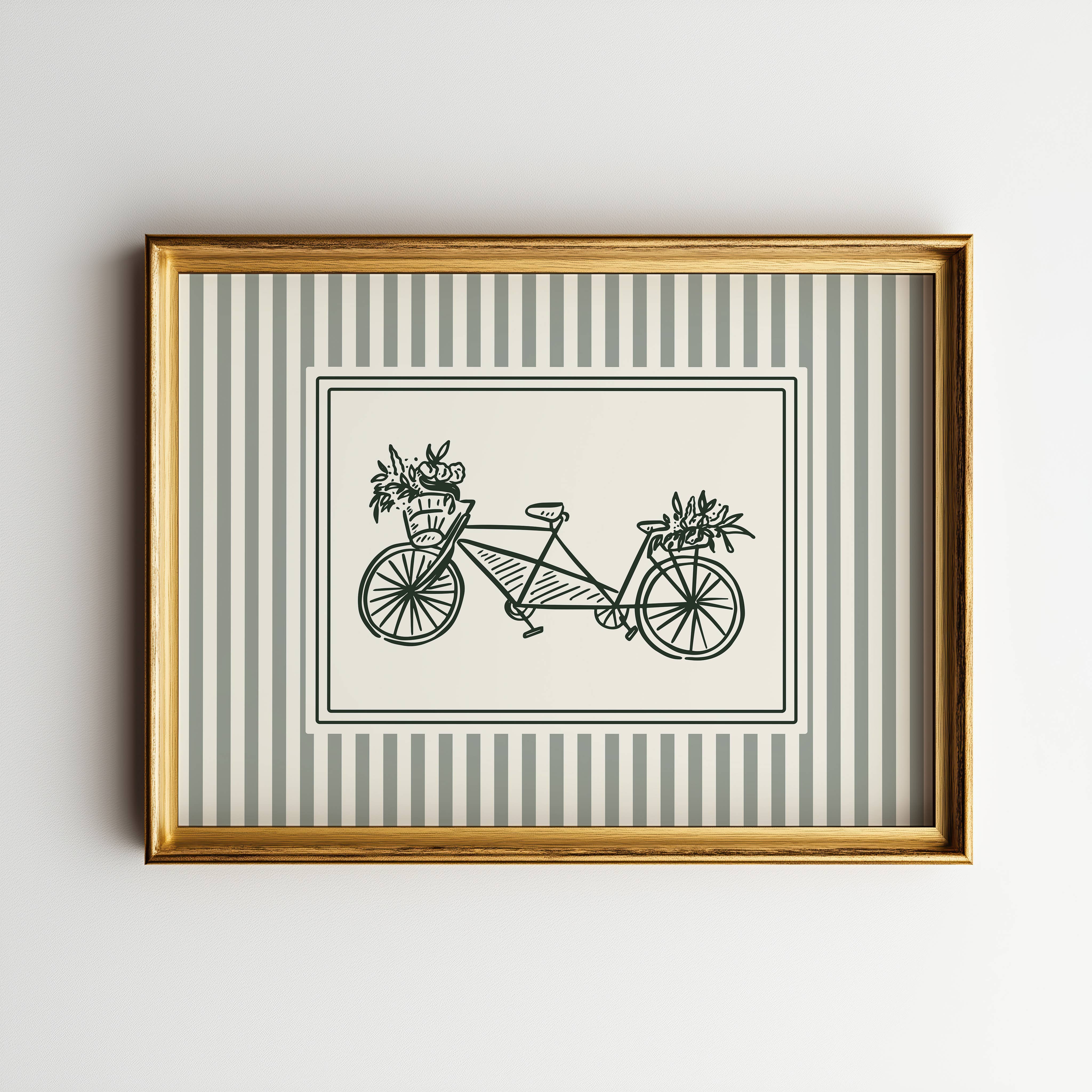 Paperly Creative Co - Wholesale Art Print - Bike with Flowers Art Print (Sage Green Stripe)5