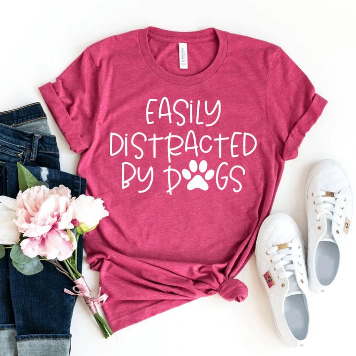 Easily Distracted By Dogs T-shirt for wholesale by Furr-Baby Gifts