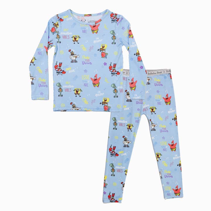 Bellabu Bear – Conjunto de pijama - Crianças por atacado – Pijamas de Bambu Bob Esponja Good Vibes para Crianças