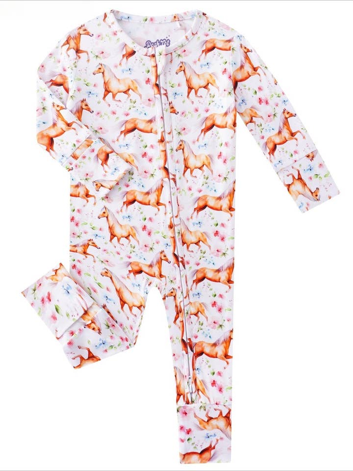 PoshTOT Horse Bamboo Baby Convertible Zippy Romper for wholesale by Charlie's Project Kids