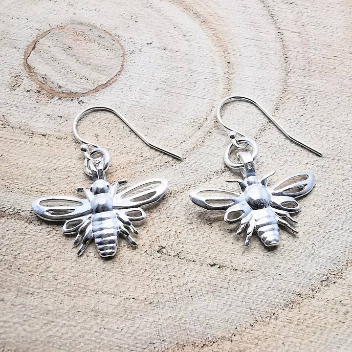 Sterling Silver Large Bee Dangle Earrings for wholesale by Sophellie Jewellery