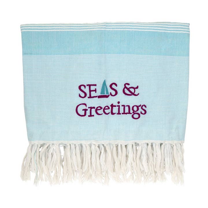 SALE Christmas Blue Seas & Greetings Throw Blanket for wholesale by Beachcombers