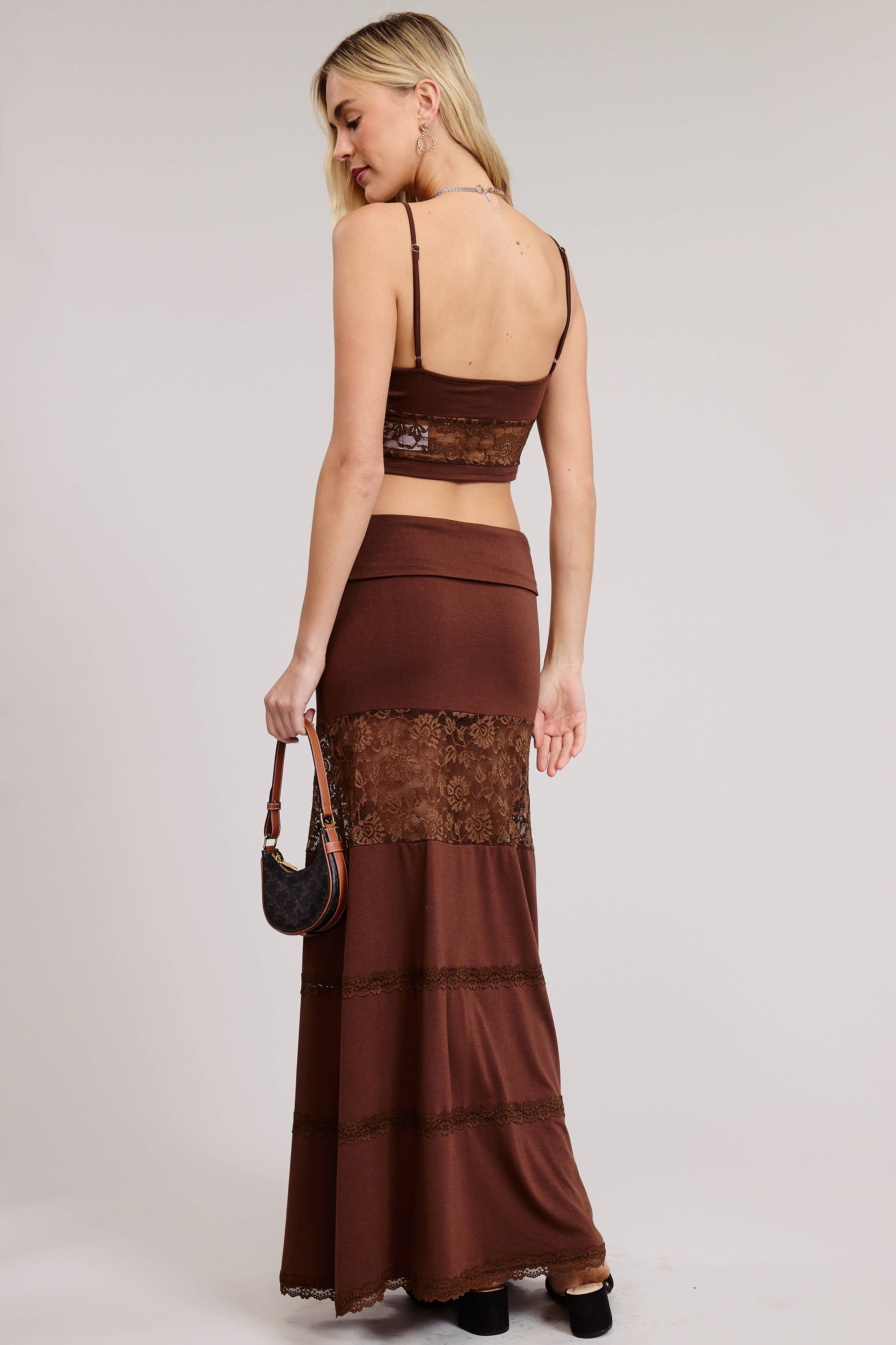 Mimosa - Wholesale Top & Skirt Set - Women's - Lace Contrast Cami and Fold over Maxi Skirt Set14