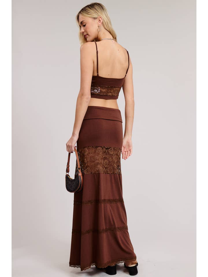 Mimosa - Wholesale Top & Skirt Set - Women's - Lace Contrast Cami and Fold over Maxi Skirt Set14
