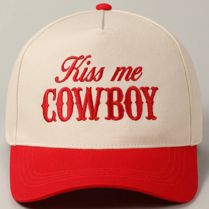 Fashion City - Wholesale Trucker Hat - Unisex - Kiss Me Cowboy Embroidery Two-Tone Cap