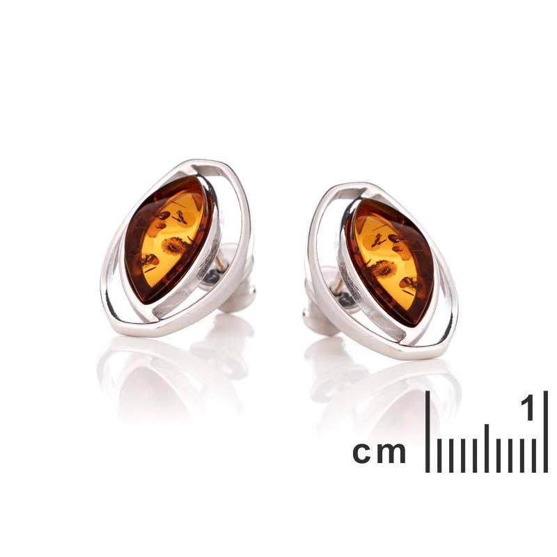 Cognac Clous d'oreilles ambre cognac naturel navette, argent 925 en vente sur Faire1