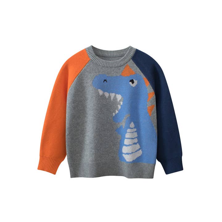 Baby Jungen Kinder Erschrockener Dinosaurier Cartoon Rundhals Langarm Strickpullover für den Großhandel von MyKids-USA®