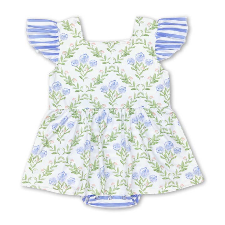 Yawoo Garments - Wholesale Bodysuit (Non-Footed) - Baby - Flutter sleeves floral baby girls romper