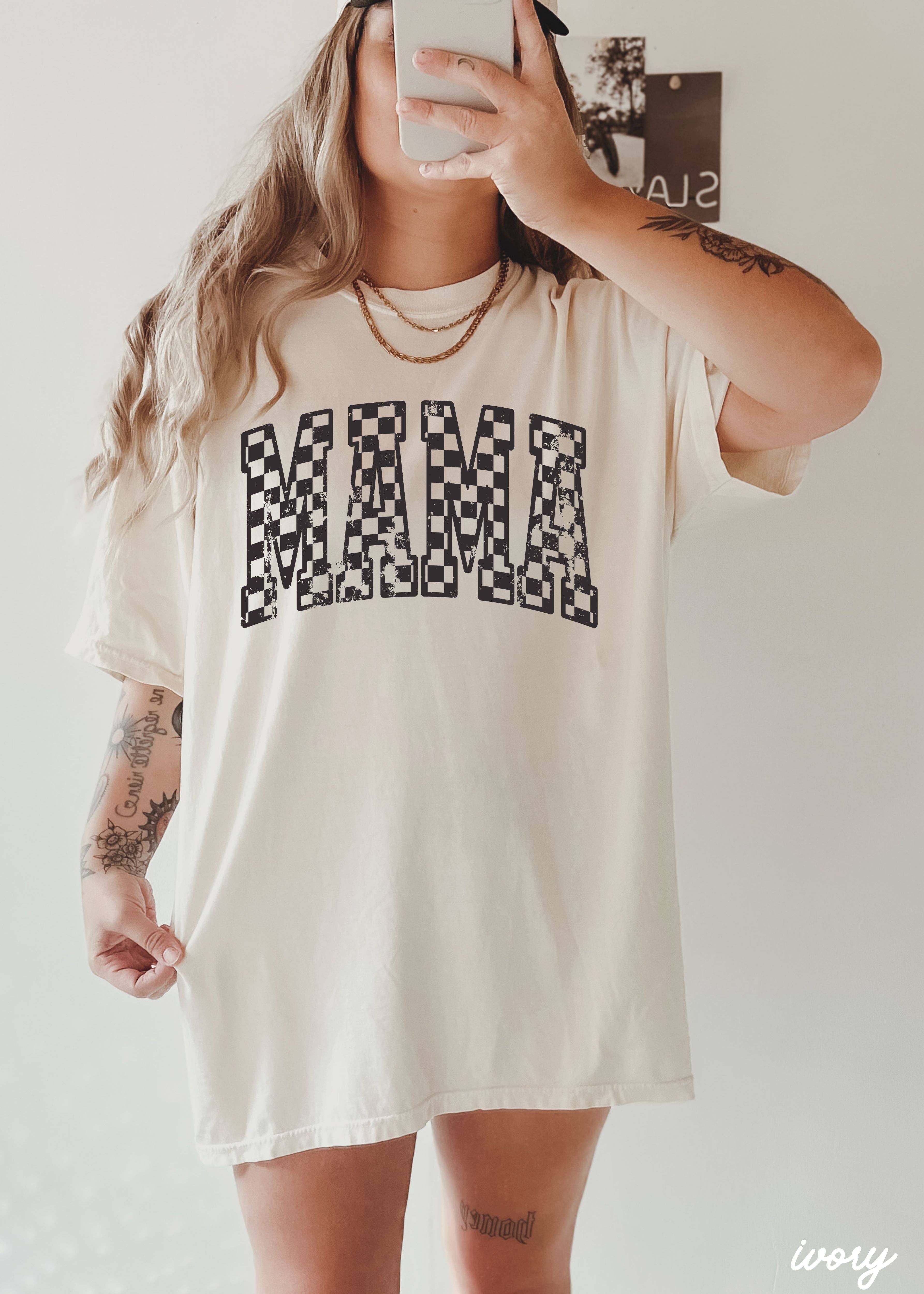 Chloe Vs Tank - Wholesale Screen Printed T-Shirt - Unisex - Mama Outline Checkered Tee *12 Colors (S-3X)5