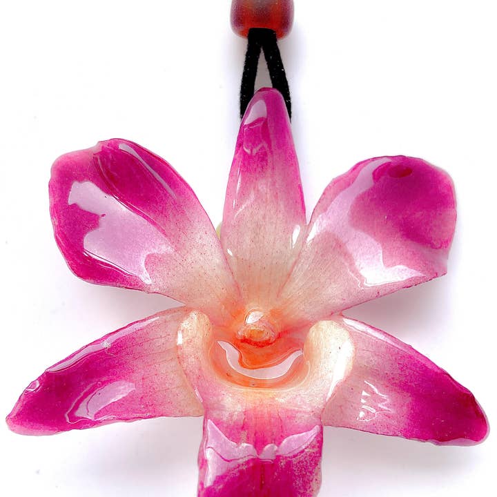 Purple White Dendrobium Orchid Necklace for wholesale by Hanami Real Flower Jewelry