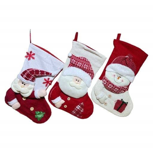 Bas de Noël Assortiment 2 Père Noël Bonhomme de Neige Rouge Blanc-268 pour la vente par International Gifts Ltd.