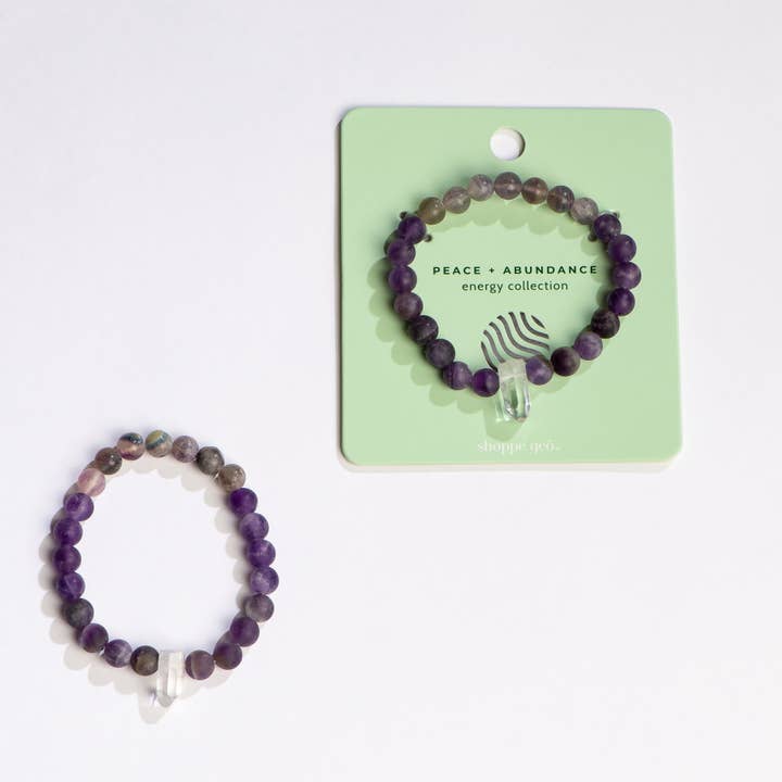 Peace + Abundance Crystal Bead Bracelet 8mm for wholesale by GeoCentral