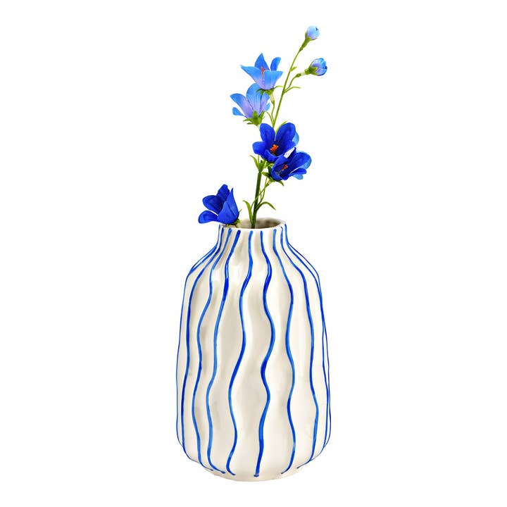 Wurm - Vendita all'ingrosso Vasi - Vaso a righe in ceramica, Bianco/Blu (L/A/P) 13x21x13cm1