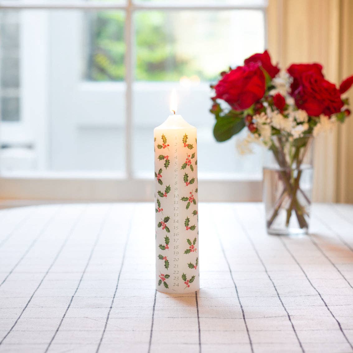 Talking Tables USA - Wholesale Pillar Candle - Holly Christmas Pillar Advent Candles| Holiday Candles |1