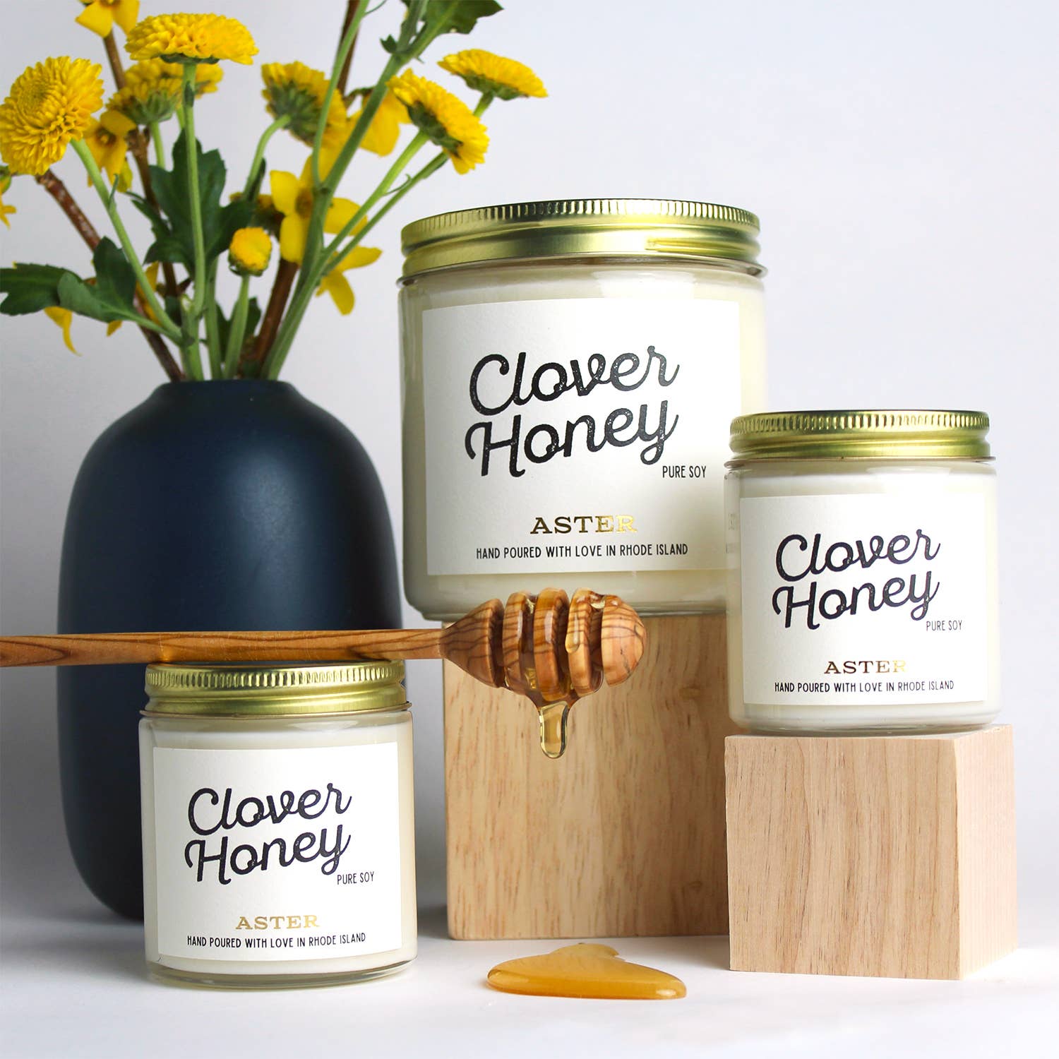 Aster Candle - Wholesale Jar/Filled Candle - Clover Honey Candle - 4oz, 16oz2