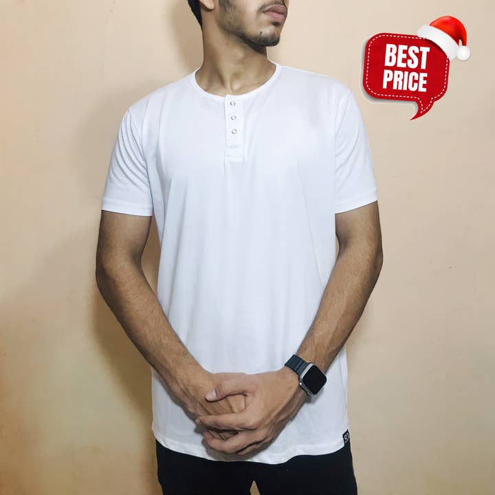 Men’s Cotton White Round Neck Henley T-shirt – White for wholesale by Styleinoutfit