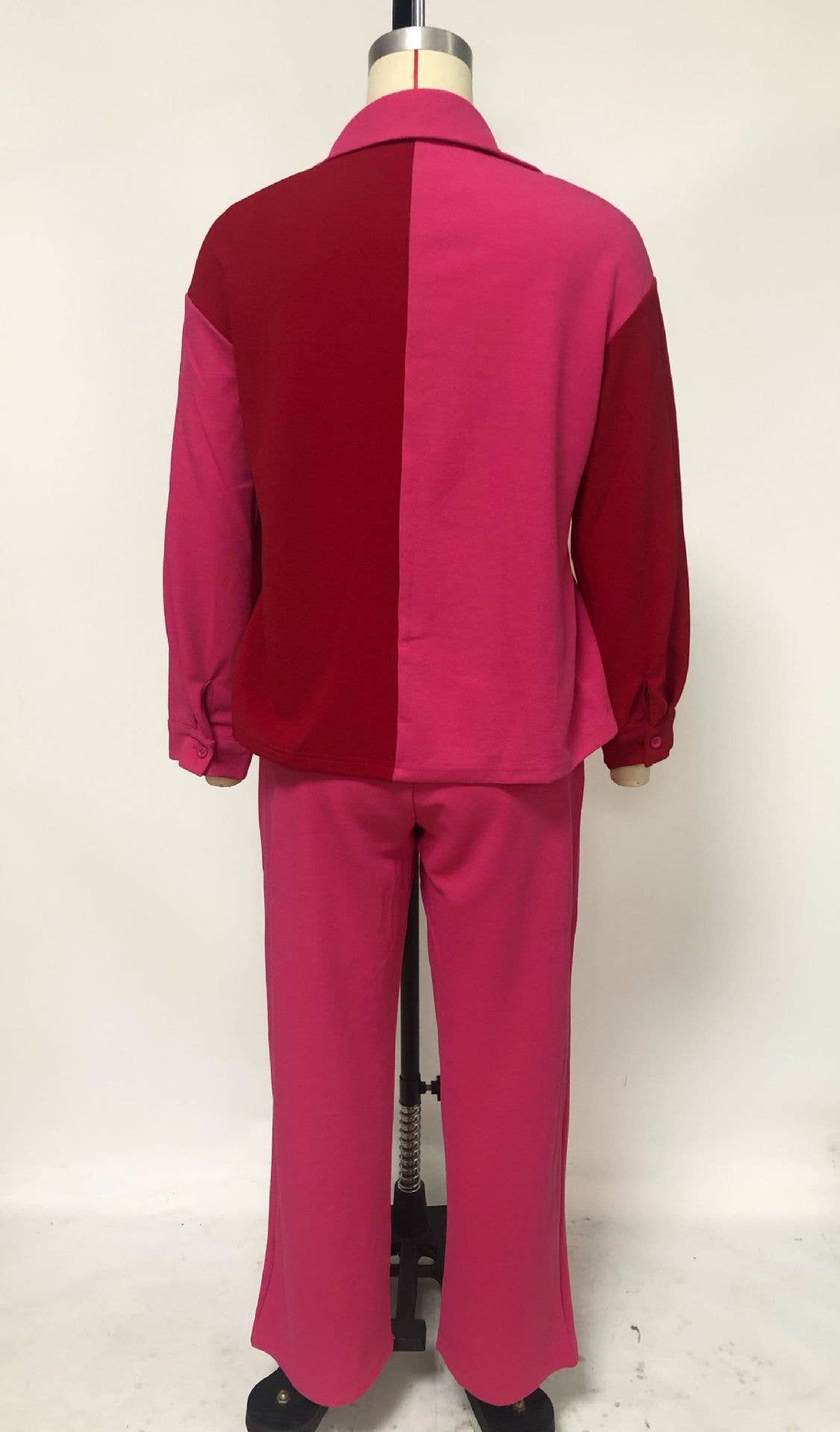 HIDDENBRAND - Wholesale Top & Pant Set (NOT Loungewear) - Women's - contrast color block shirt wide leg pant 2 piece set10