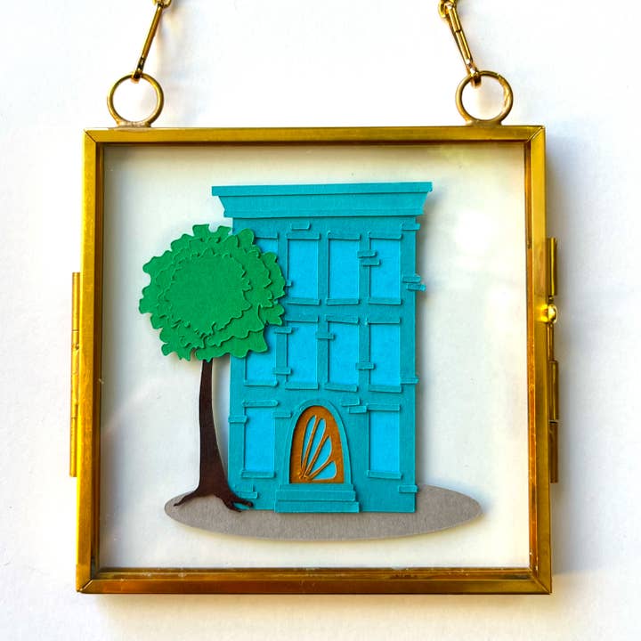 Arte em Papel em Miniatura de NYC: Brownstone de Brooklyn (Azul-petróleo) por atacado de Paper for the People