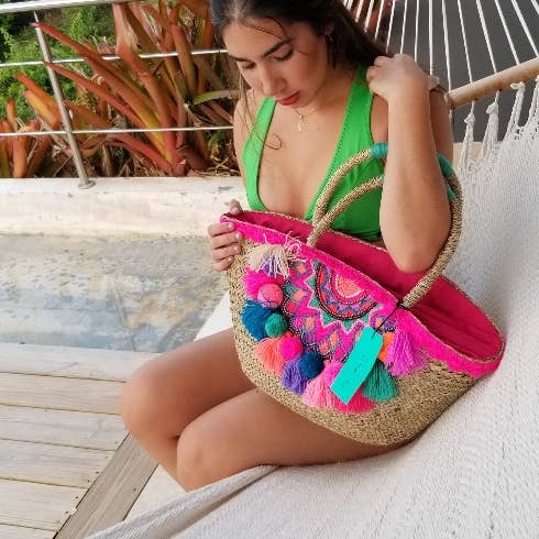 La Mar - Vente Sac de plage - Sac à pompons et pompons (LMH08)