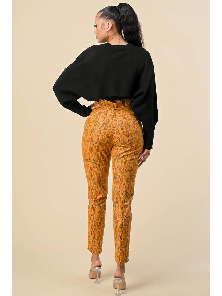 The Sang – wholesale Pants – Women's – SP4870-2 - SNAKE SKIN SLIM FIT PAPER BAG PANTS WITH TIE BELT8