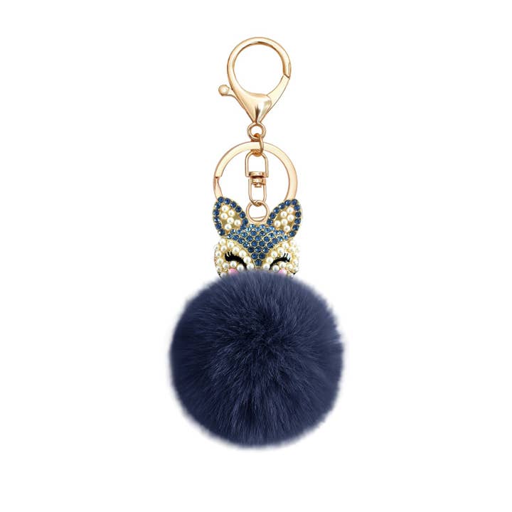 Real Sic - Wholesale Keychain - Unisex - Fuzzy Fox Keychain - Cute Animal Faux Fur Fluffy Fuzzy Fox Pom Pom Keychain