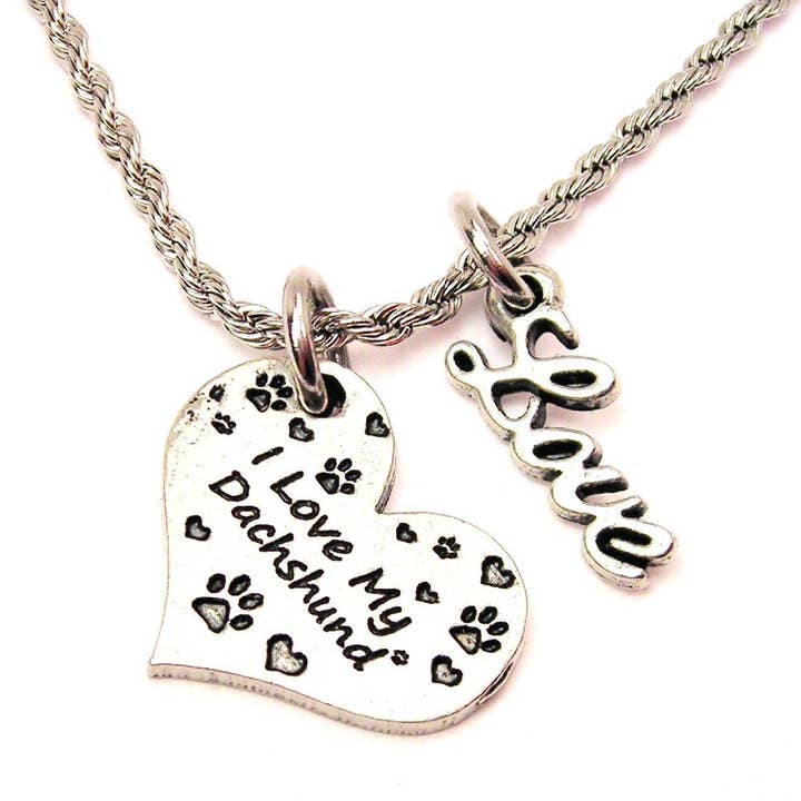 I Love My Dachshund 20" Rope Necklace With Love Accent Dogs for wholesale by Chubby Chico Charms