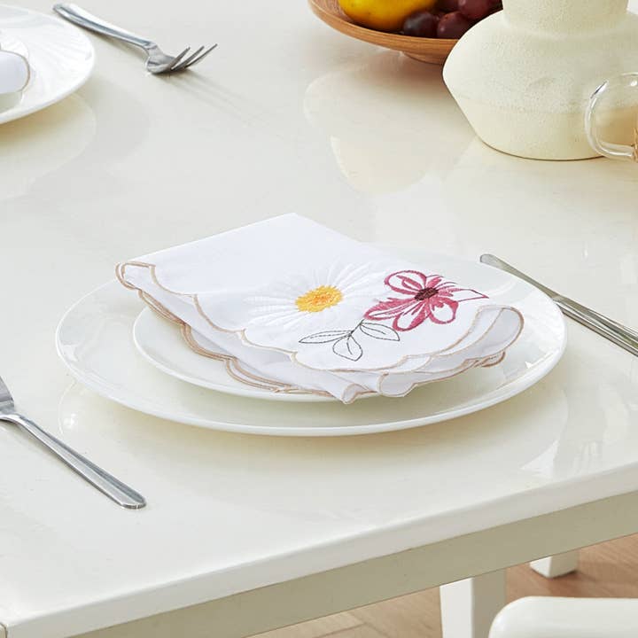 Elrene Home Fashions - Wholesale Dinner & Cloth Napkin - Sunflower & Daisies Spring/Summer Napkins, Set of 4 - 17x17