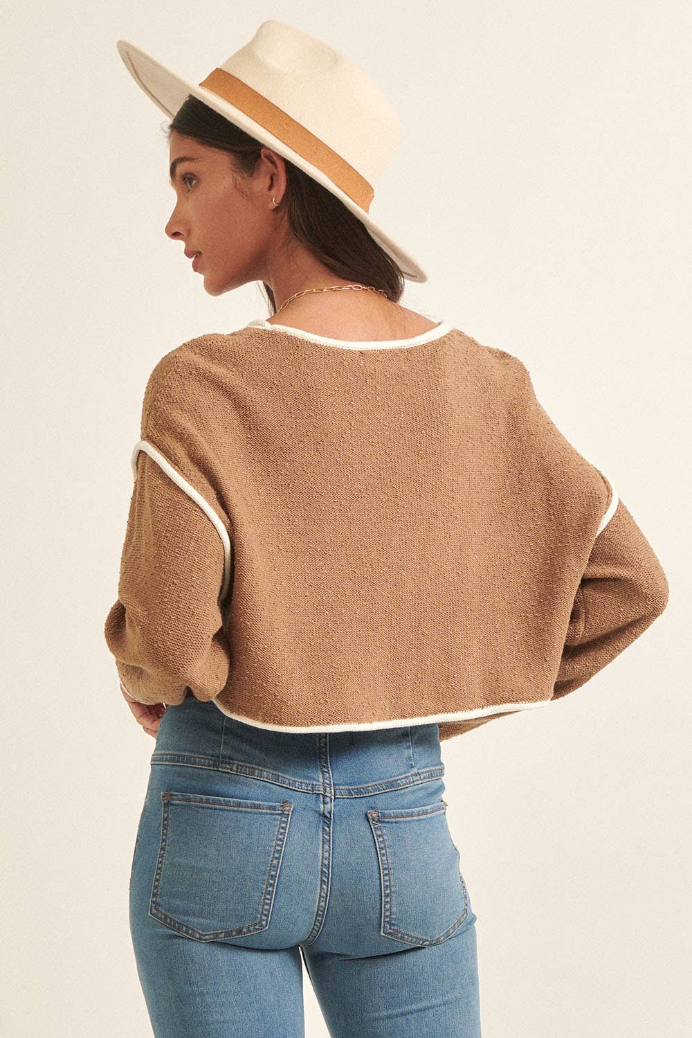 Promesa USA - Wholesale Knit Sweater - Women's - Loose Knit Boat Neck Exposed Seam Crop Sweater29