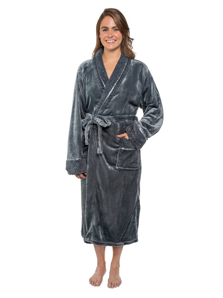 Pavilia - Wholesale Robe - Women's - Women's Satin and Waffle Trim Fleece Robe