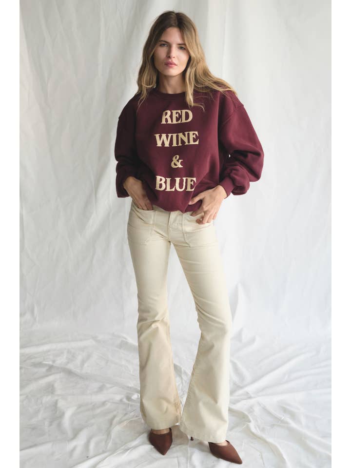 People Of Leisure - Wholesale Graphic Sweatshirt - Women's - Red Wine & Blue Crewneck Pullover5