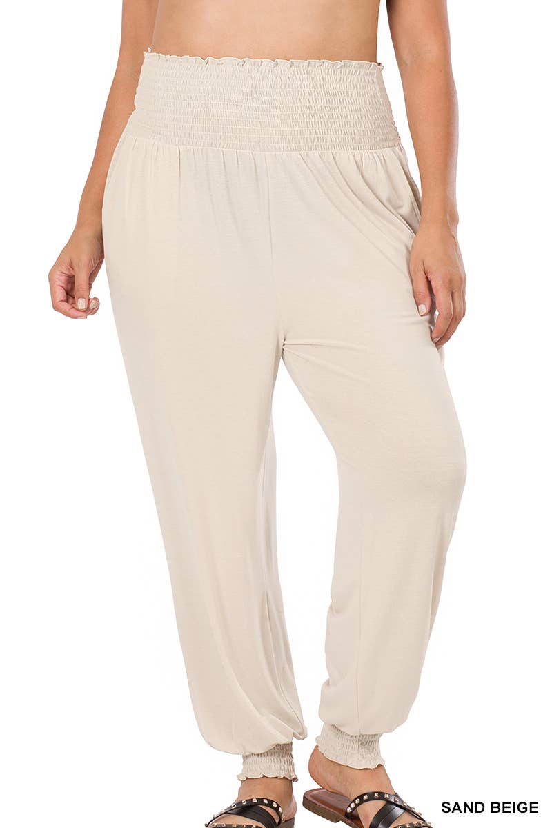 GOLDENWASABI  ",.._ SI-21345 PLUS SIZE HIGH-WAISTED SMOCKED LOUNGE JOGGER PAN for wholesale on Faire11