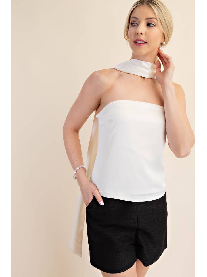 Glam - Wholesale Blouse - Women's - Straight Neckline Scarf Top