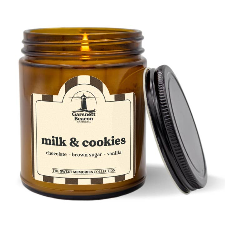 Milk & Cookies Candle - Chocolate, Brown Sugar, Vanilla Scent for wholesale by Garsnett Beacon Candle Co.