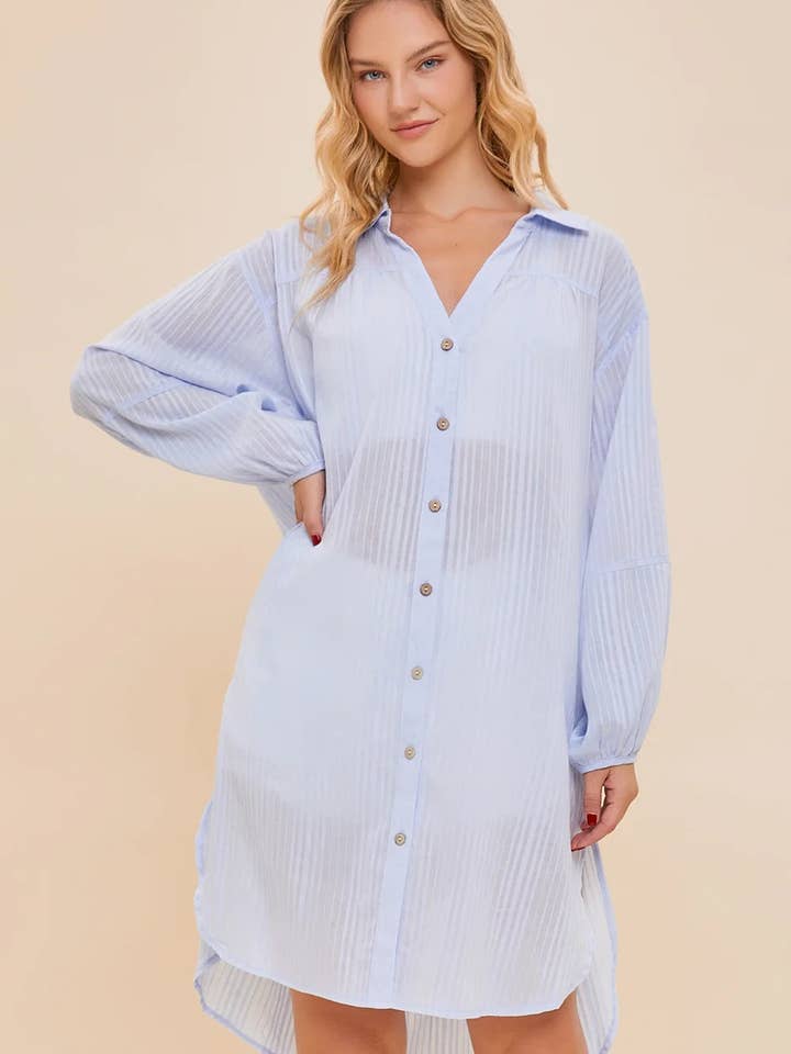 Stribet mønster langærmet oversized skjorteovertræk for engroshandel hos Tasha Apparel Wholesale