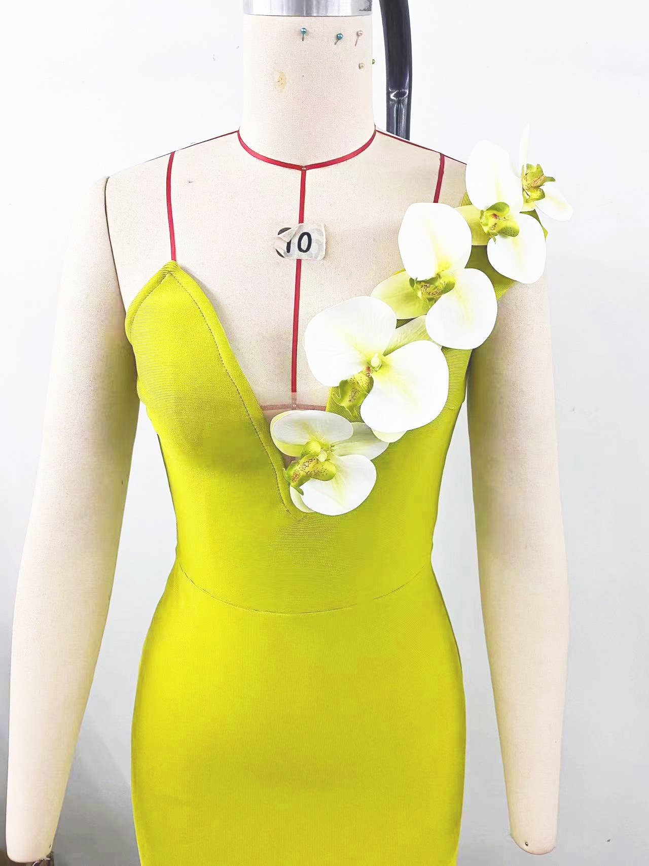 SY142 Elegant Chartreuse  One-Shoulder Floral Bandage Gown for wholesale on Faire1