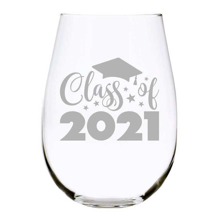 Verre à vin sans pied Graduation Cap 2021, 17 oz pour la vente par C&M Personal Gifts